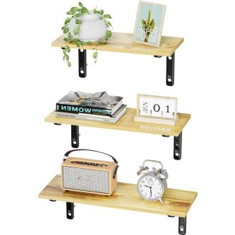   EKNITEY Lebegő Polcok Fa-Fém Vintage Stílusú Fali Polcok 3 Darab