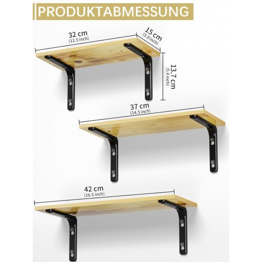 EKNITEY Lebegő Polcok Fa-Fém Vintage Stílusú Fali Polcok 3 Darab
