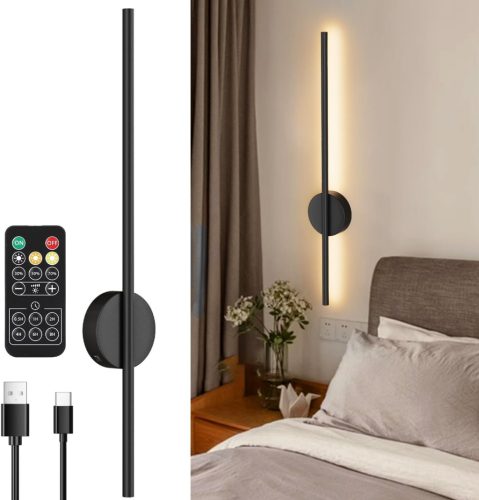 Aipsun Akkumulátoros Fali Lámpa 10000 mAh - 80 cm Távirányítós LED Világítás Időzítővel, Fényerőszabályzóval, Vezeték Nélküli Modern Fekete 
