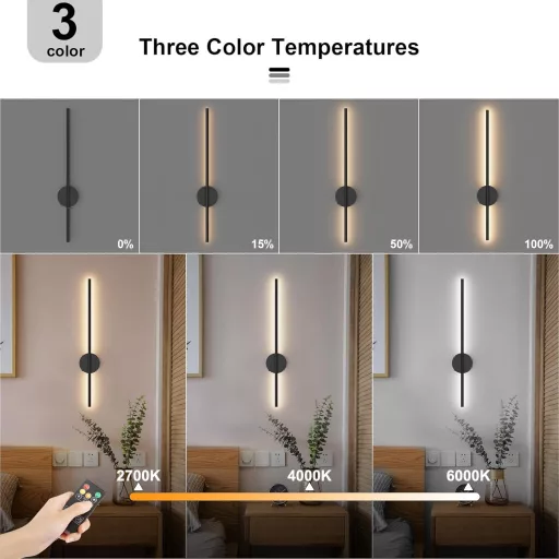 Aipsun Akkumulátoros Fali Lámpa 10000 mAh - 80 cm Távirányítós LED Világítás Időzítővel, Fényerőszabályzóval, Vezeték Nélküli Modern Fekete