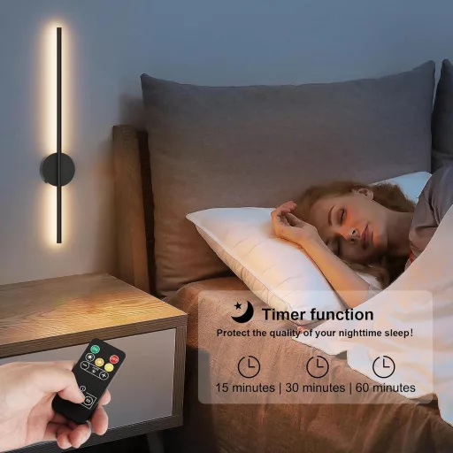 Aipsun Akkumulátoros Fali Lámpa 10000 mAh - 80 cm Távirányítós LED Világítás Időzítővel, Fényerőszabályzóval, Vezeték Nélküli Modern Fekete