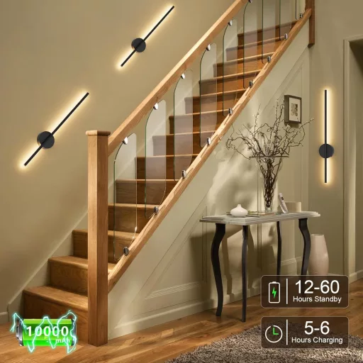 Aipsun Akkumulátoros Fali Lámpa 10000 mAh - 80 cm Távirányítós LED Világítás Időzítővel, Fényerőszabályzóval, Vezeték Nélküli Modern Fekete