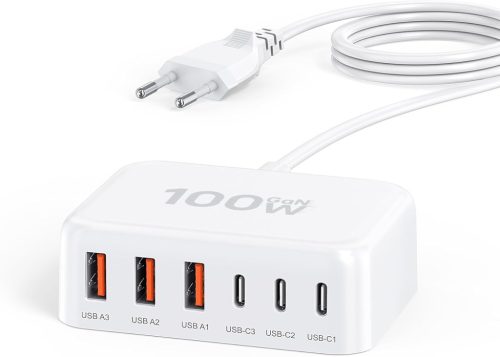 Încărcător Rapid USB-C Zomvan de 100W cu 6 Porturi - Stație de Încărcare cu 3 USB-C și 3 USB-A pentru iPhone 16/15/14, Samsung S24/S23, iPad și Smartphone-uri