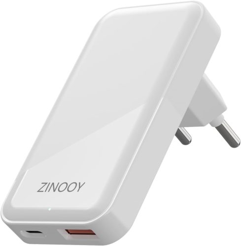 Încărcător Zinooy USB C 20W PD - Încărcător Rapid cu 2 Porturi și Design Plat pentru iPhone 15/14/13/12 și Dispozitive Samsung Galaxy, Compact