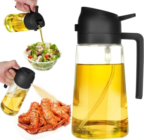 Zouwel 2 az 1-ben Olajpermetező 500ml - Üveg Olajadagoló és Spray Palack Főzéshez, Sütéshez, Grillezéshez - Szivárgásmentes Konyhai Olajszór