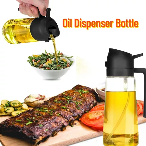 Zouwel 2 az 1-ben Olajpermetező 500ml - Üveg Olajadagoló és Spray Palack Főzéshez, Sütéshez, Grillezéshez - Szivárgásmentes Konyhai Olajszór