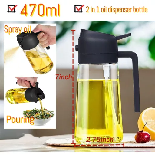 Zouwel 2 az 1-ben Olajpermetező 500ml - Üveg Olajadagoló és Spray Palack Főzéshez, Sütéshez, Grillezéshez - Szivárgásmentes Konyhai Olajszór