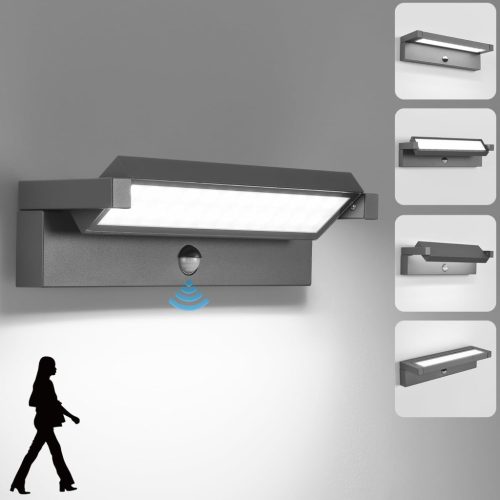 KUKAK 36W Lampă de Perete LED de Exterior cu Senzor de Mișcare - Panou Rotativ 350°, Impermeabilă IP65, Alb Rece 6500K, Iluminat Grădină, Terasă, Intrare