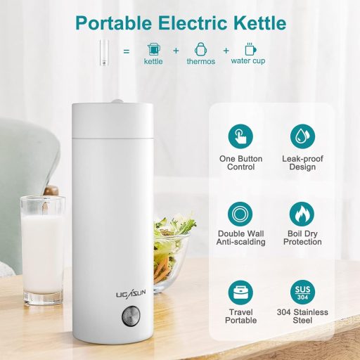 ZONJIE Hordozható Mini Utazó Vízforraló 400ml - Rozsdamentes Acél, 3 az 1-ben Automata Kikapcsolással - Tea, Kávé, Tej Melegítésére