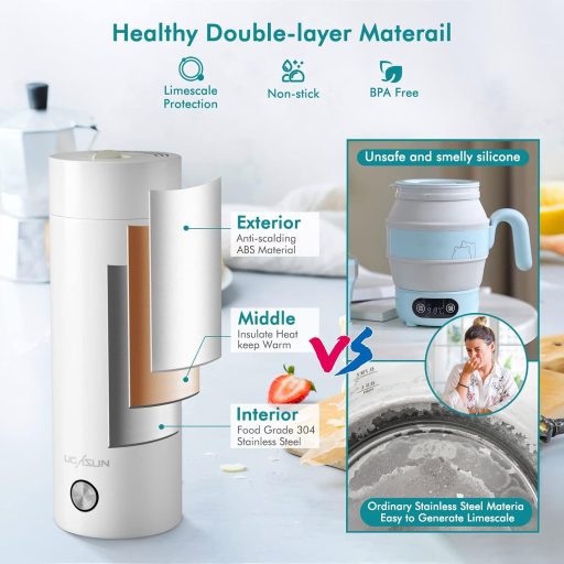 ZONJIE Hordozható Mini Utazó Vízforraló 400ml - Rozsdamentes Acél, 3 az 1-ben Automata Kikapcsolással - Tea, Kávé, Tej Melegítésére