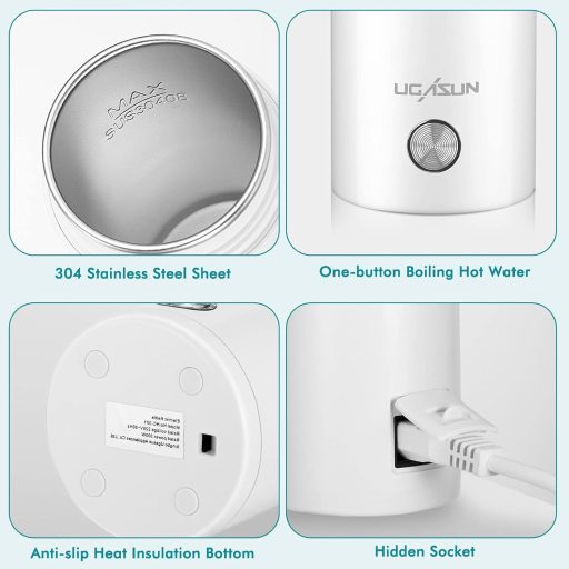 ZONJIE Hordozható Mini Utazó Vízforraló 400ml - Rozsdamentes Acél, 3 az 1-ben Automata Kikapcsolással - Tea, Kávé, Tej Melegítésére