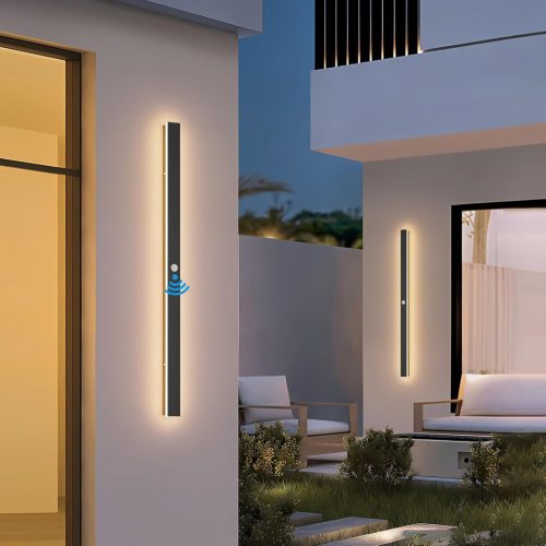 K-Bright Lampă de perete LED de exterior 100 cm cu senzor de mișcare - IP65 Rezistentă la apă, Neagră, Iluminat Modern pentru Grădină, Garaj, 3000K Lumină Albă Caldă
