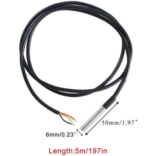 Senzor de temperatură digital impermeabil YUNIQUE GREEN-CLEAN-POWER DS18B20, 5m, pentru Arduino Raspberry Pi