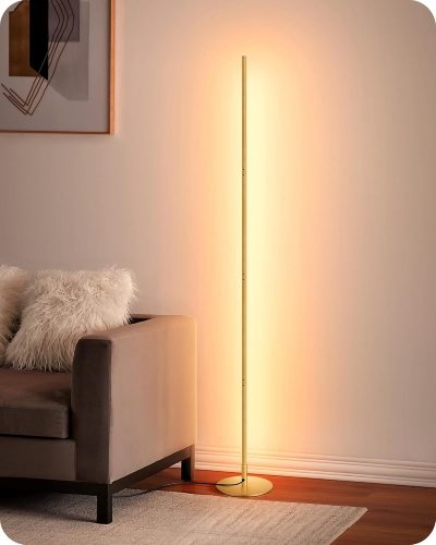 EDISHINE Állólámpa LED 3000K Meleg Fehér Fény, Szabályozható Fényerő, 146 cm Magasság, Arany Alumínium, Memória Funkcióval, Nappali, Hálószo