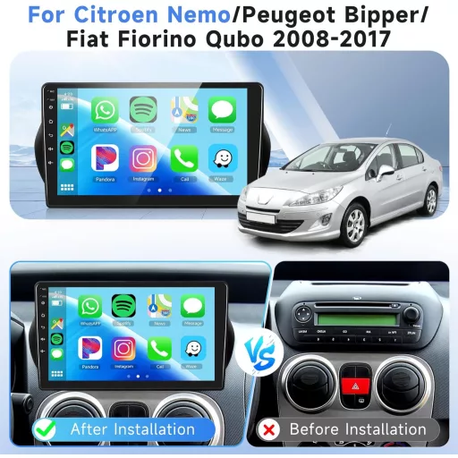 Podofo 10.1" Carplay Autórádió Citroen Nemo/Peugeot Bipper/Fiat Fiorino 2008-2017