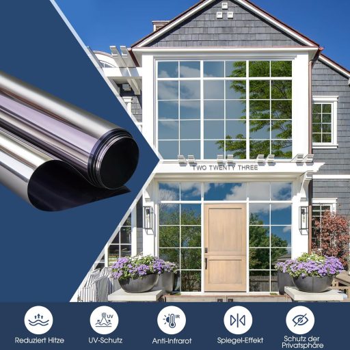 Folie oglindă pentru geam Lifetree 90x200cm, termoreflectorizantă, autoadezivă, protecție solară, negru-argintiu