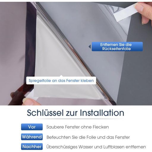 Folie oglindă pentru geam Lifetree 90x200cm, termoreflectorizantă, autoadezivă, protecție solară, negru-argintiu