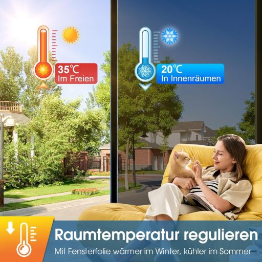 Lifetree Tükör Ablakfólia 90x200cm Hővisszaverő Öntapadós Napvédelem Fekete-Ezüst