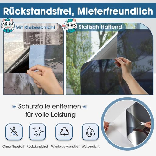 Lifetree Tükör Ablakfólia 90x200cm Hővisszaverő Öntapadós Napvédelem Fekete-Ezüst