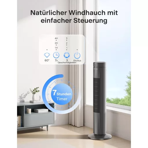 Pelonis csendes torony ventilátor távirányítóval, 3 fokozat, 7 órás időzítő