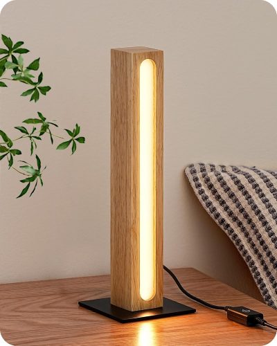 EDISHINE Drevená Stolná Lampa - Dotykové Ovládanie, Stmievateľná, LED Nočná Lampa s 3 Teplotami Svetla a Funkciou Pamäte do Spálne, Obývačky