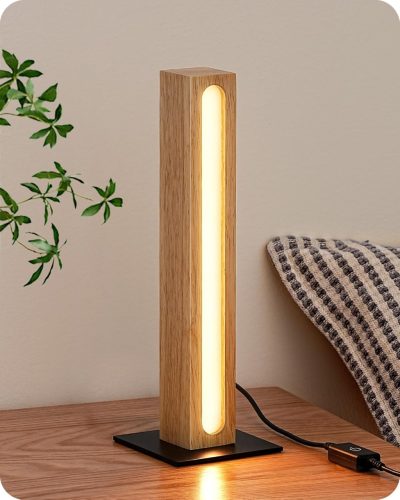 EDISHINE Drevená Stolná Lampa - Dotykové Ovládanie, Stmievateľná, LED Nočná Lampa s 3 Teplotami Svetla a Funkciou Pamäte do Spálne, Obývačky