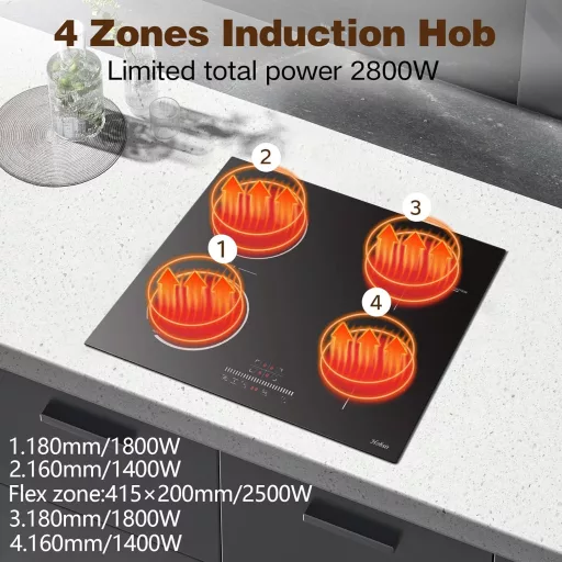 Hobsir 60 cm beépíthető indukciós főzőlap 4 zónás 3500W flexzóna érintésvezérlés