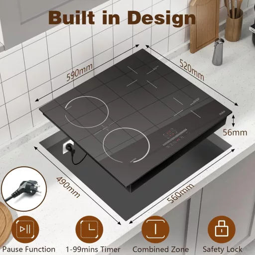 Hobsir 60 cm beépíthető indukciós főzőlap 4 zónás 3500W flexzóna érintésvezérlés