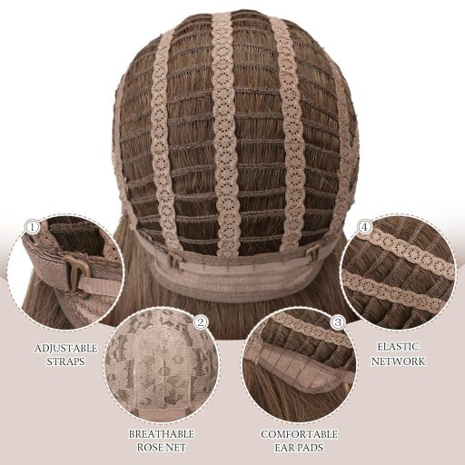 FESHFEN dlhá hnedá kučeravá parochňa 60 cm so stredovou cestičkou, dámska syntetická vlnitá