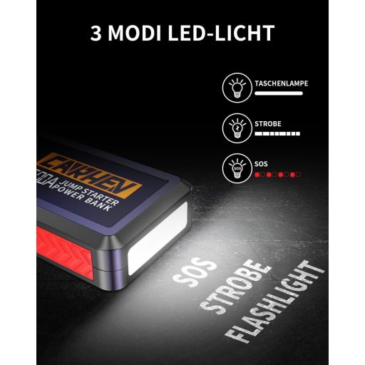 CARHEV 5000A Powerbank Štartovací Booster do Auta, 12V Štartovacia Pomoc pre 8.0L Benzínové/Dieselové Motory, 26800mAh USB Rýchlonabíjačka, LED Svetlo, IP65