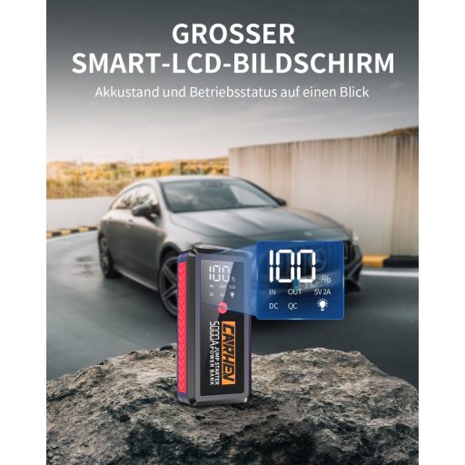 CARHEV 5000A Powerbank Auto Booster, 12V Asistență Pornire Motoare Benzină/Diesel de 8.0L, Încărcător Rapid USB 26800mAh, Lampă LED, IP65