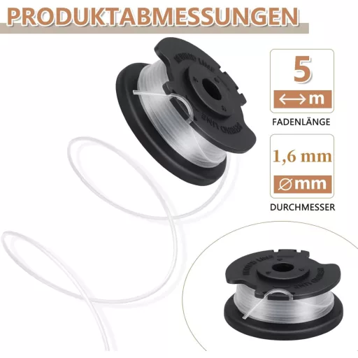 Yweller 6 bucăți rezerve fir pentru bobină, pentru motocoase Einhell, grosime 1,6 mm, lungime 5 m, pentru modelele GE-CT 18/28 Li, GE-CT 18/260 Li, GE-CT 18/28 Li TC