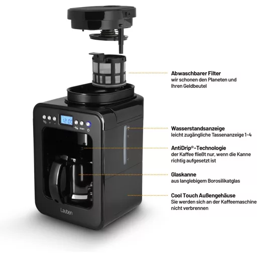 Lauben Grind&Drip 600BB kávéfőző beépített kávédarálóval, 0,56L, 2-4 csésze