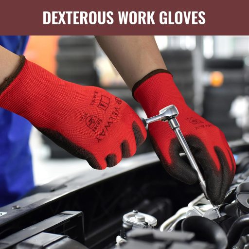 Velway 12 Perechi Mănuși de Protecție - Acoperire PU Antiderapantă, Ușoare și Respirabile