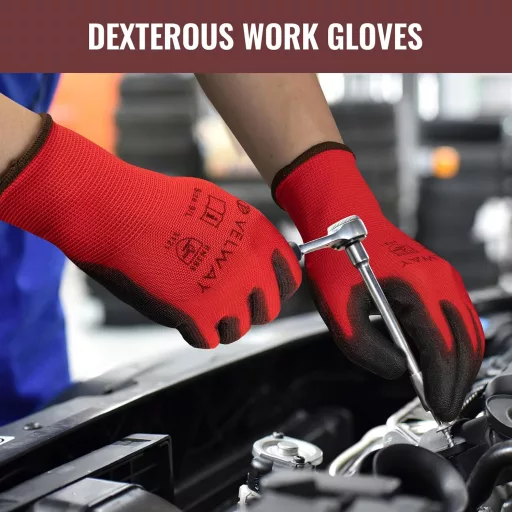 Velway 12 Pár Munkavédelmi Kesztyű - Csúszásmentes PU Bevonat, Könnyű és Lélegző