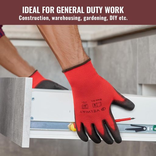 Velway 12 Perechi Mănuși de Protecție - Acoperire PU Antiderapantă, Ușoare și Respirabile