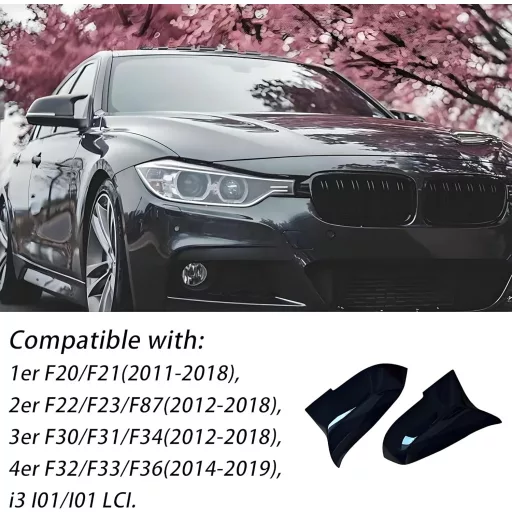 Hengjiayao BMW tükörfedél pár, fényes fekete oldaltükör burkolat F20 F30 F32 sorozathoz - For 1er 2er 3er 4er