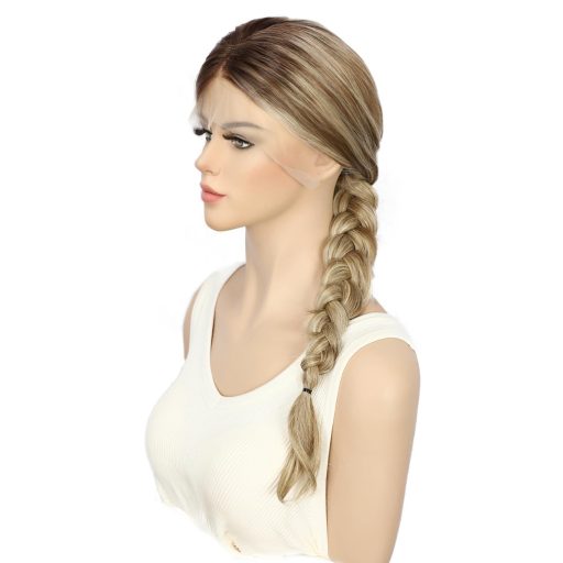 Sapphirewigs Perucă Blondă 13x4 cu Dantelă Frontală - Ondulată, Șuvițe, Păr Sintetic, Pre-smulsă, 56 cm, Fără Adeziv