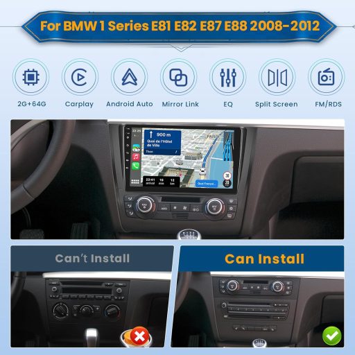 Inefala 9" Android 15 CarPlay Autórádió BMW 1-es E81-E88 2008-2012 GPS WiFi