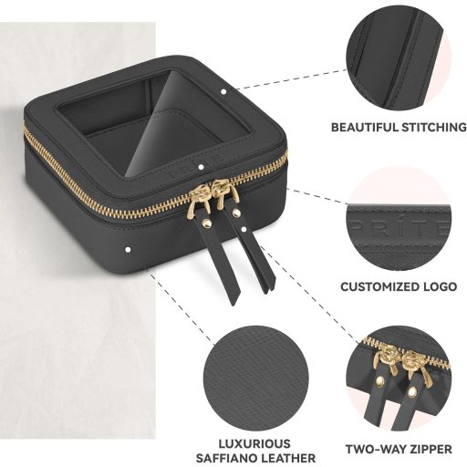 Priehľadná kozmetická taštička na cestovanie, vodoodolná, čierna, mini so zlatým zipsom