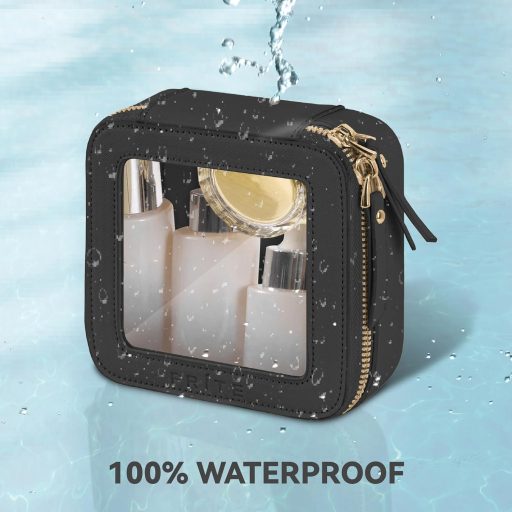 Priehľadná kozmetická taštička na cestovanie, vodoodolná, čierna, mini so zlatým zipsom