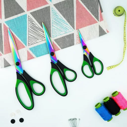 Foarfecă universală CCR, oțel inoxidabil cu înveliș de titan colorat, mâner ergonomic, tăiere ascuțită, pentru birou, școală, uz casnic, set de 3 bucăți