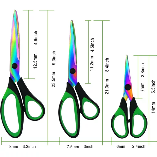 Foarfecă universală CCR, oțel inoxidabil cu înveliș de titan colorat, mâner ergonomic, tăiere ascuțită, pentru birou, școală, uz casnic, set de 3 bucăți