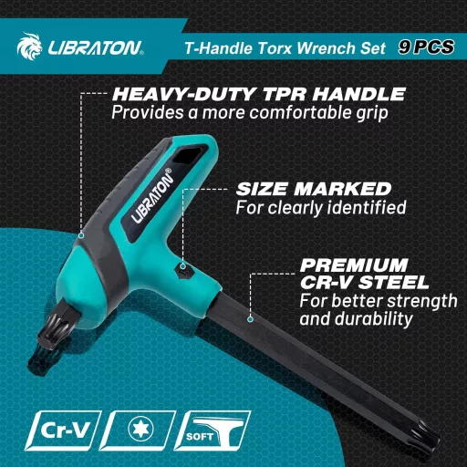 Set chei Torx LIBRATON T10-T50 pentru repararea auto și a bicicletelor, cu suport de depozitare