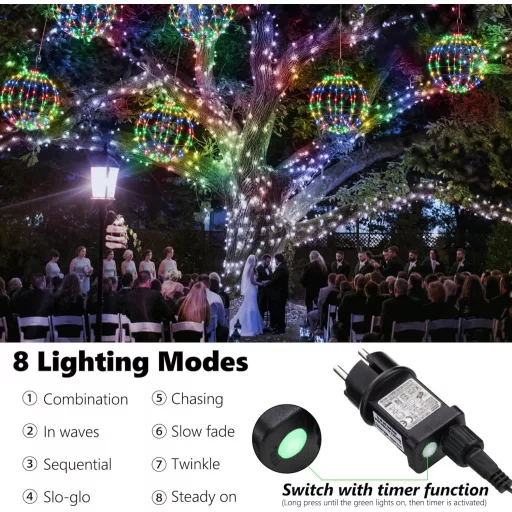 Joomer Kültéri Karácsonyi Világítás - 30 cm Függő Gömb Lámpa 120 LED-del - 8 Üzemmód, Időzítő, Vízálló, IP44 - Kert, Nappali, Parti Dekoráci