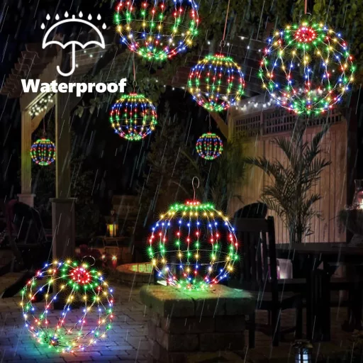Joomer Kültéri Karácsonyi Világítás - 30 cm Függő Gömb Lámpa 120 LED-del - 8 Üzemmód, Időzítő, Vízálló, IP44 - Kert, Nappali, Parti Dekoráci