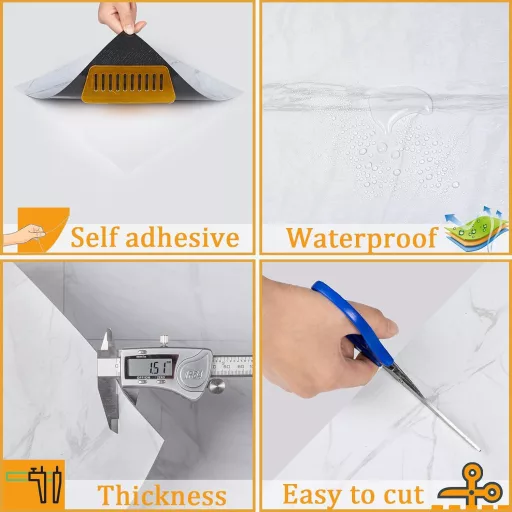 NUFLR Samolepiaca PVC podlahová krytina - Sivomodrá mramorová vzorka vinylových podlahových dielcov - Vodoodolná, do kuchyne, kúpeľne - 30,5x30,5 cm, 20 ks