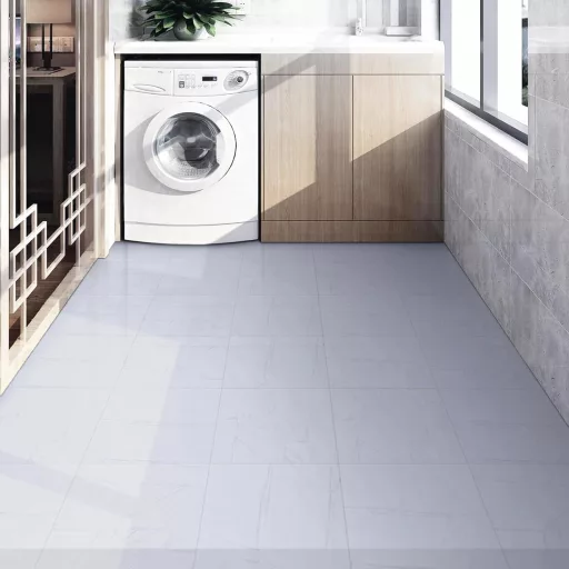 NUFLR Öntapadós PVC Padlóburkolat - Szürke-Kék Márvány Mintás Vinyl Padlólapok - Vízálló, Konyhába, Fürdőszobába - 30,5x30,5 cm, 20 db