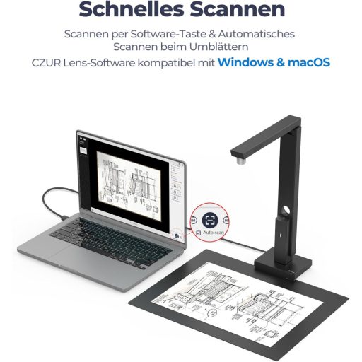 CZUR Lens Pro 12MP dokumentumszkenner OCR funkcióval, A4 szkenner Mac Windows