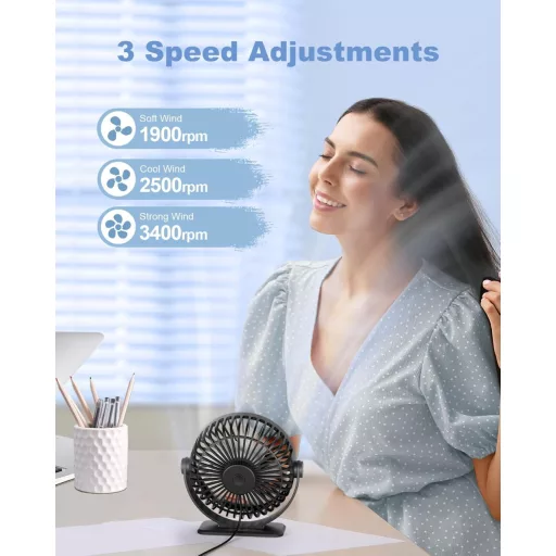 TriPole halk asztali ventilátor 3 fokozatú USB hordozható 360° dönthető